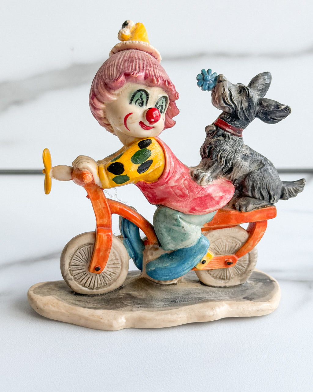 Vintage Fontanini Made in Italy Clown on Bicycle with Dog Figurine Hand Painted 4