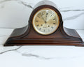 Vintage Mahogany Tambour Waltham Key Wind Mantel Clock with Pendulum & Key