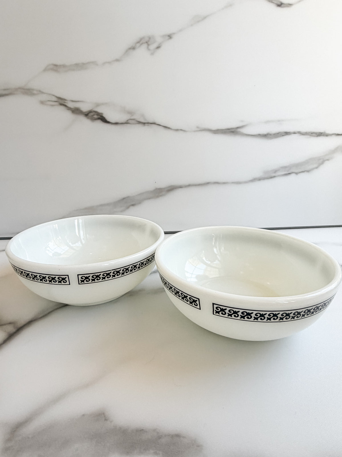 Vintage Pyrex Tableware 705-25 Black Scroll Bowls Set of 2  Corning USA