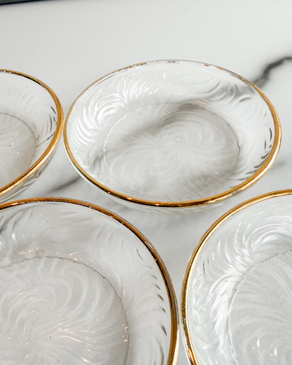 Vintage Clear Glass Butter Pats with Gold Trim Set of 5