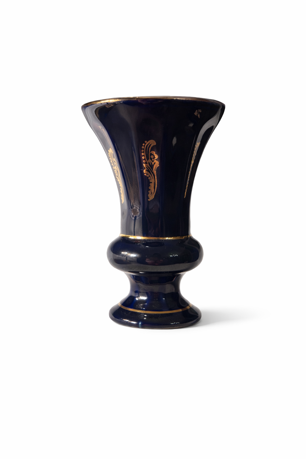Vintage Cobalt Blue Pedestal Bud Vase with Gold Detail