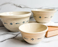 Longaberger Pottery Set of 3 Nesting Mixing Bowls Blue & Ivory 1991