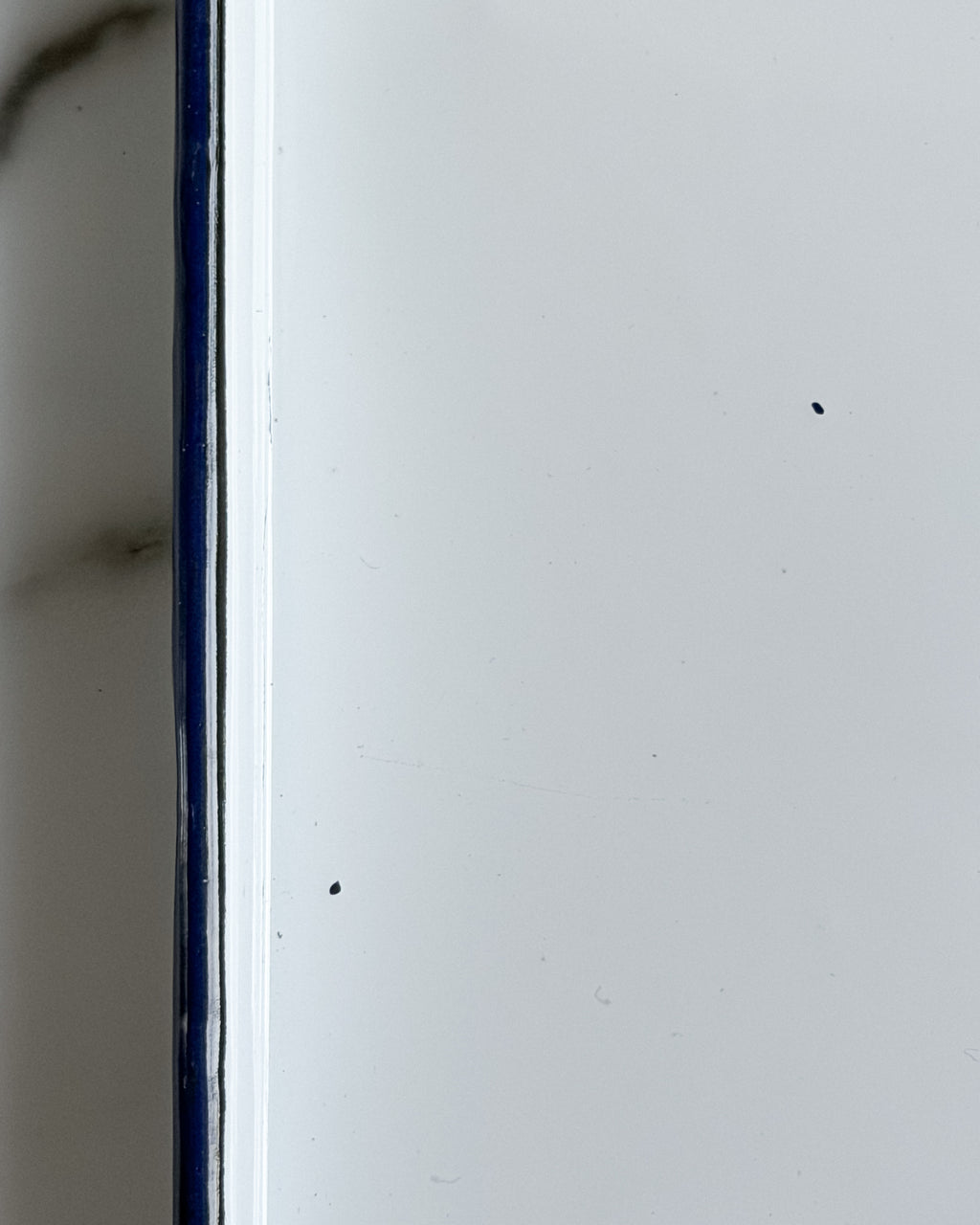 Vintage White Enamelware Trays with Cobalt Blue Rim , Set of 2 , 10.5” x 7.5