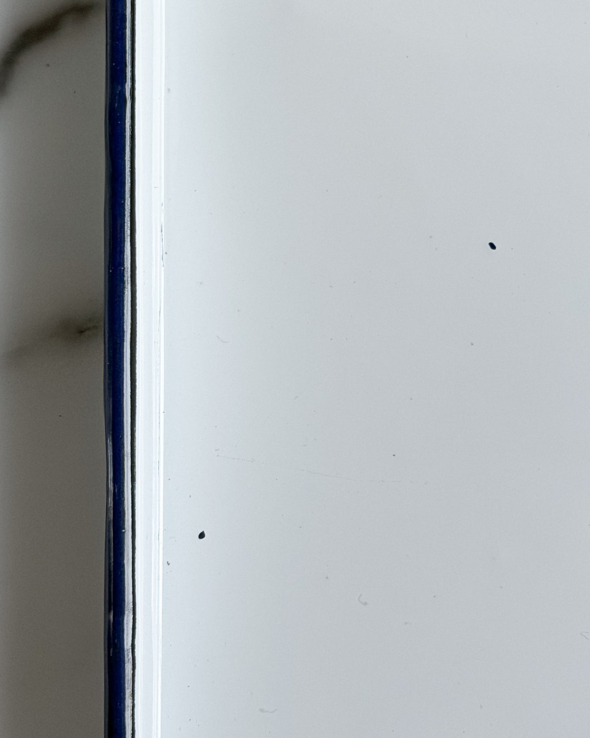 Vintage White Enamelware Trays with Cobalt Blue Rim , Set of 2 , 10.5” x 7.5