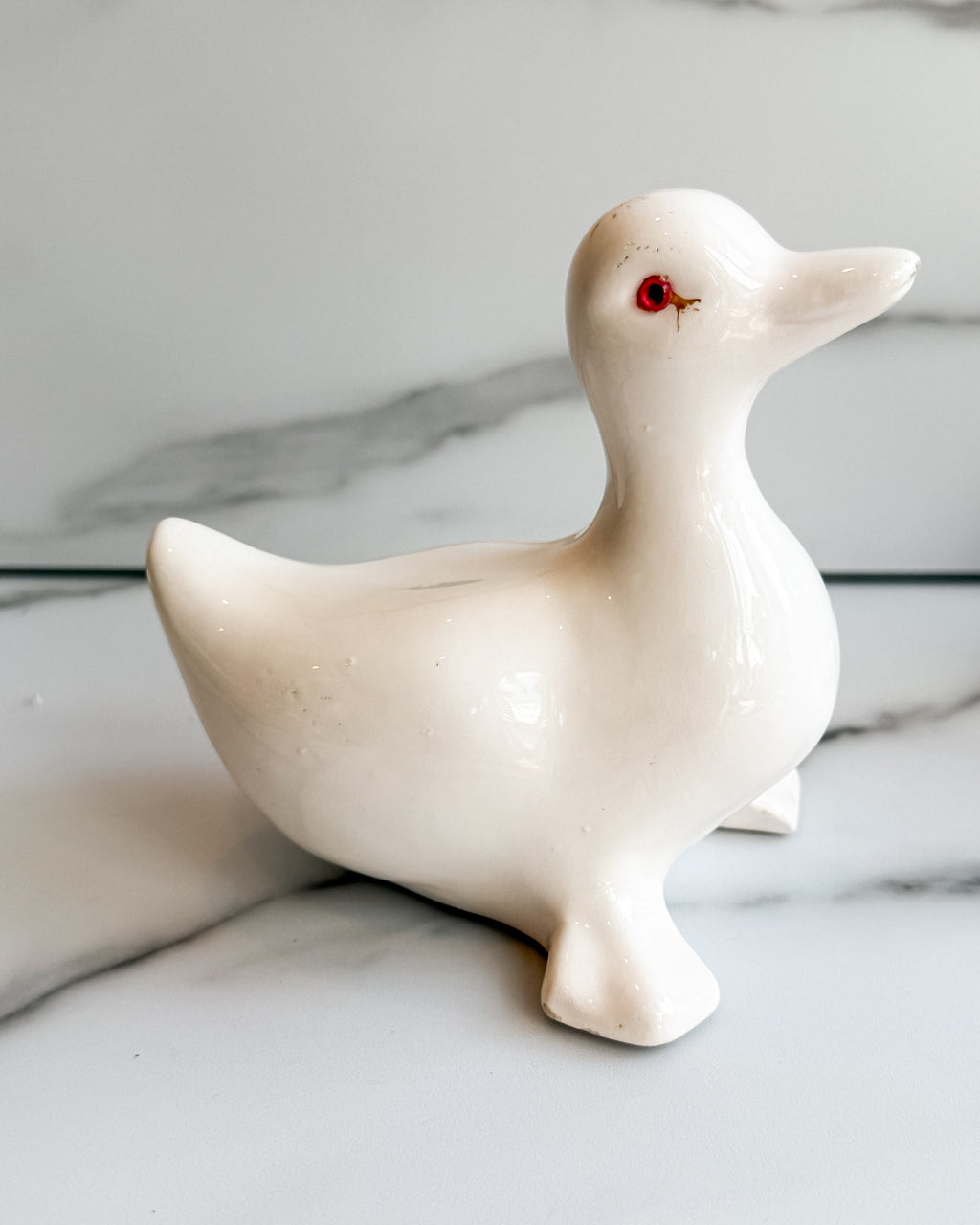 Vintage White Ceramic Duck Figurines with Red Eyes Set of 3