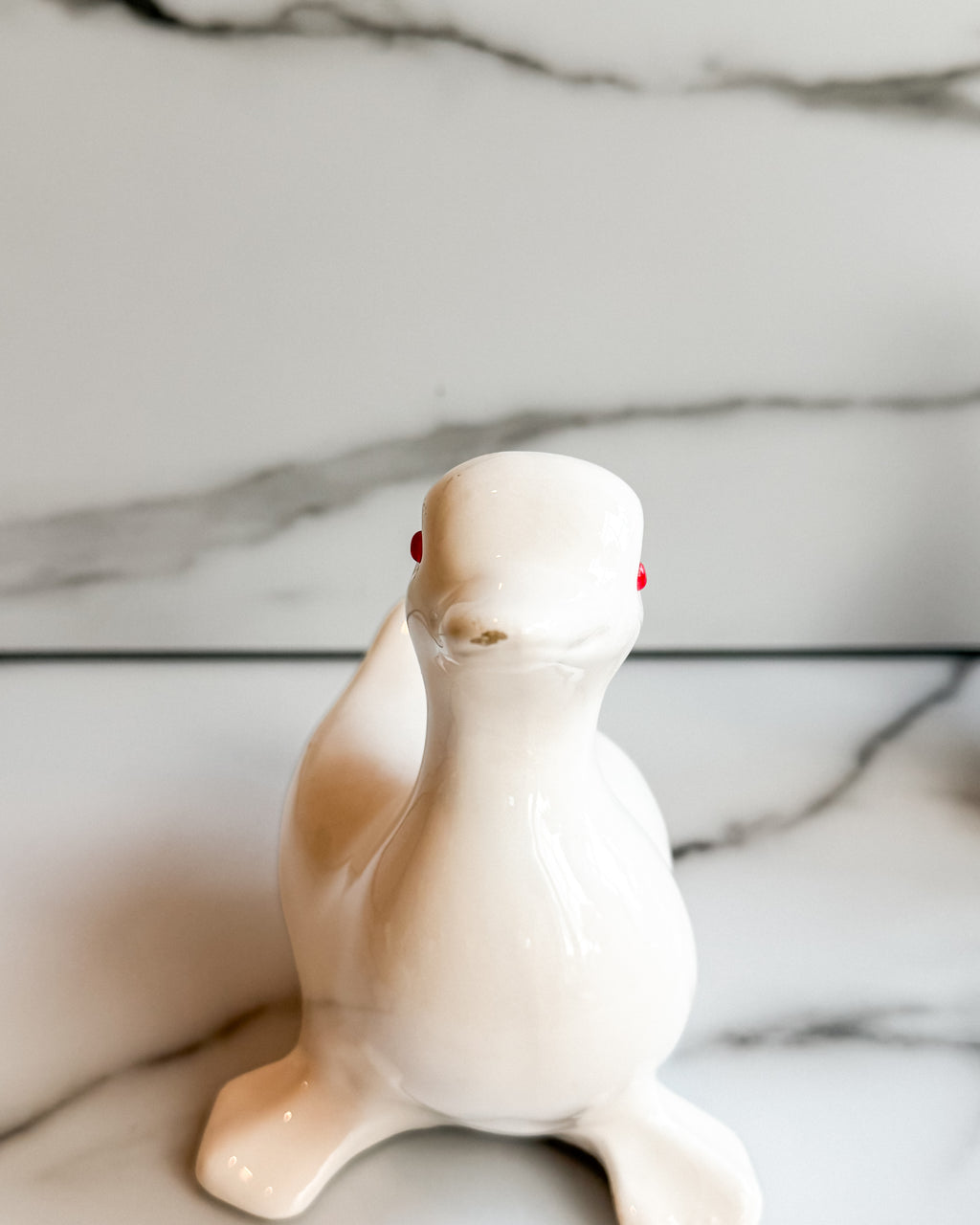 Vintage White Ceramic Duck Figurines with Red Eyes Set of 3