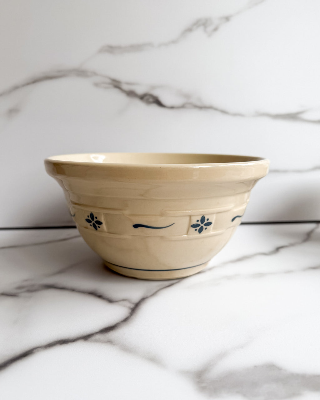 Longaberger Pottery Set of 3 Nesting Mixing Bowls Blue & Ivory 1991