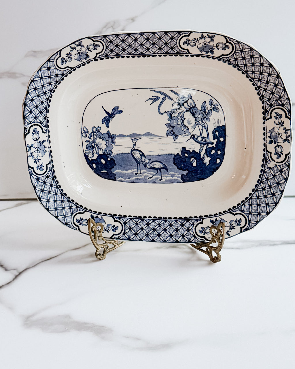 Vintage Moven Blue & White Transferware Oval Platter