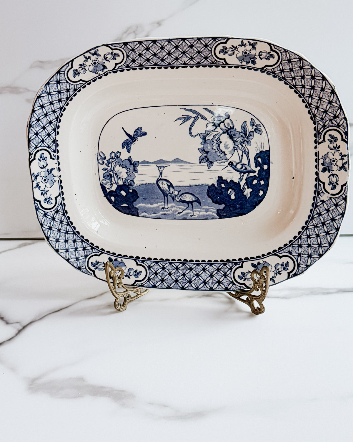 Vintage Moven Blue & White Transferware Oval Platter