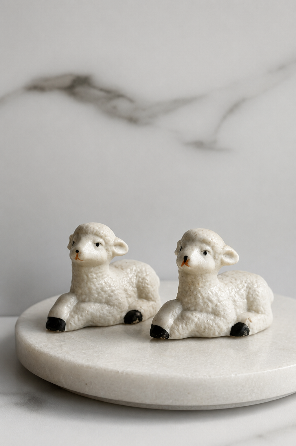 Little vintage pair of white ceramic lamb figurines