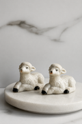 Little vintage pair of white ceramic lamb figurines