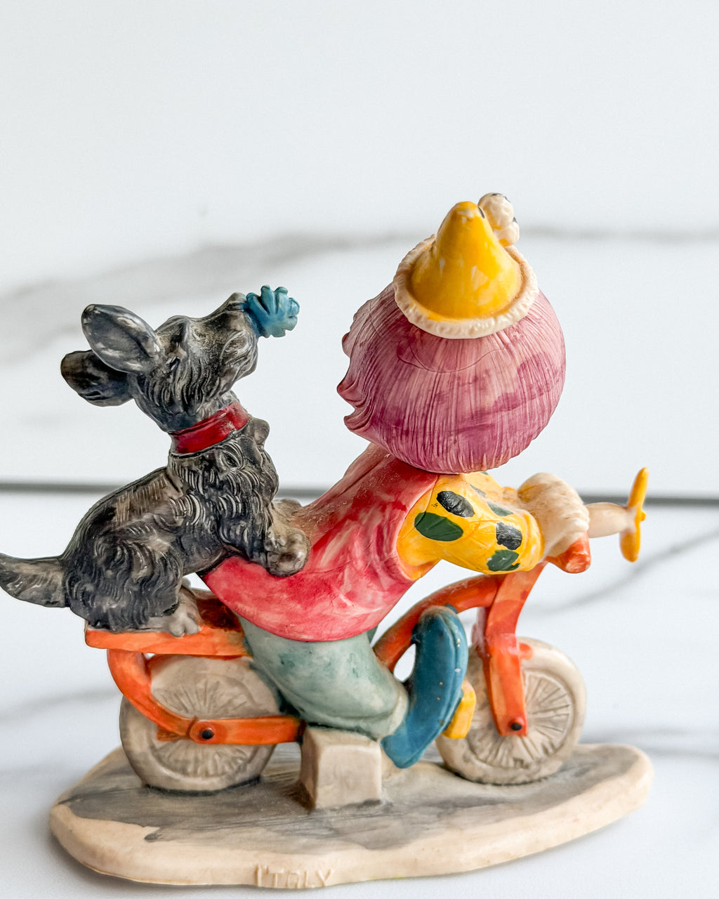 Vintage Fontanini Made in Italy Clown on Bicycle with Dog Figurine Hand Painted 4