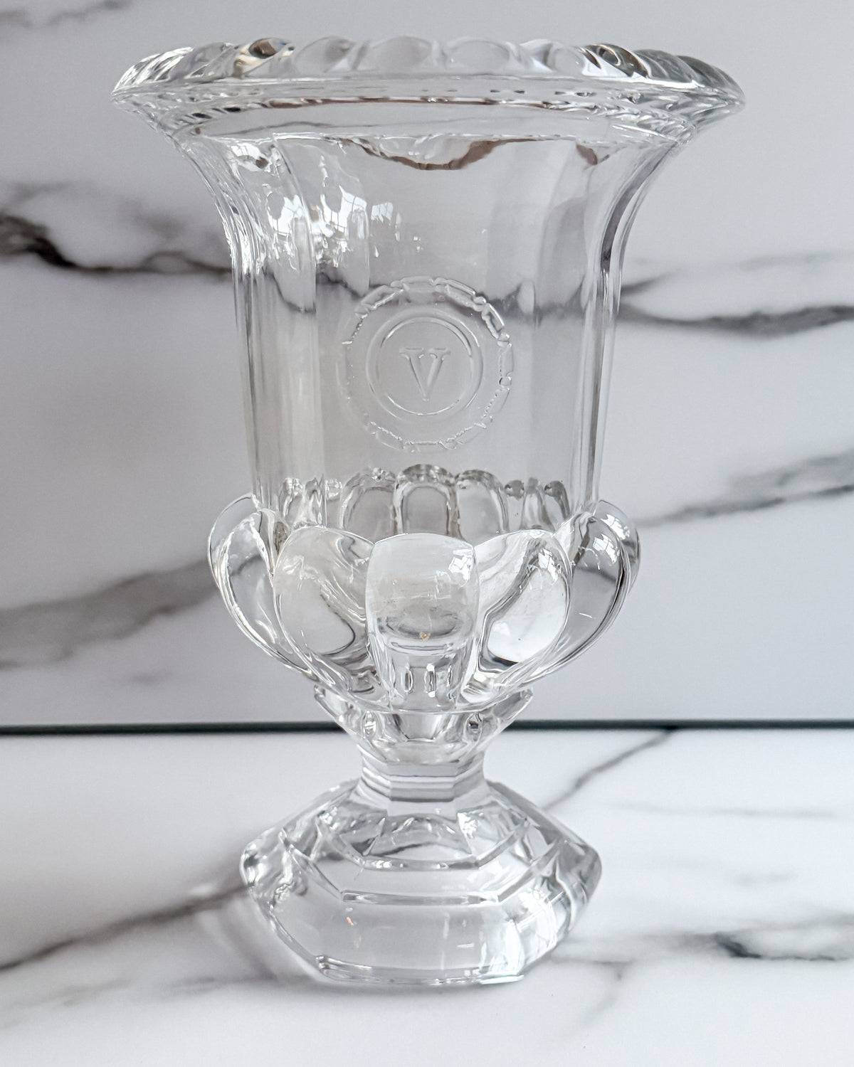 Vintage Val Saint Lambert Belgium Lead Crystal Centerpiece Urn Vase Scalloped Rim