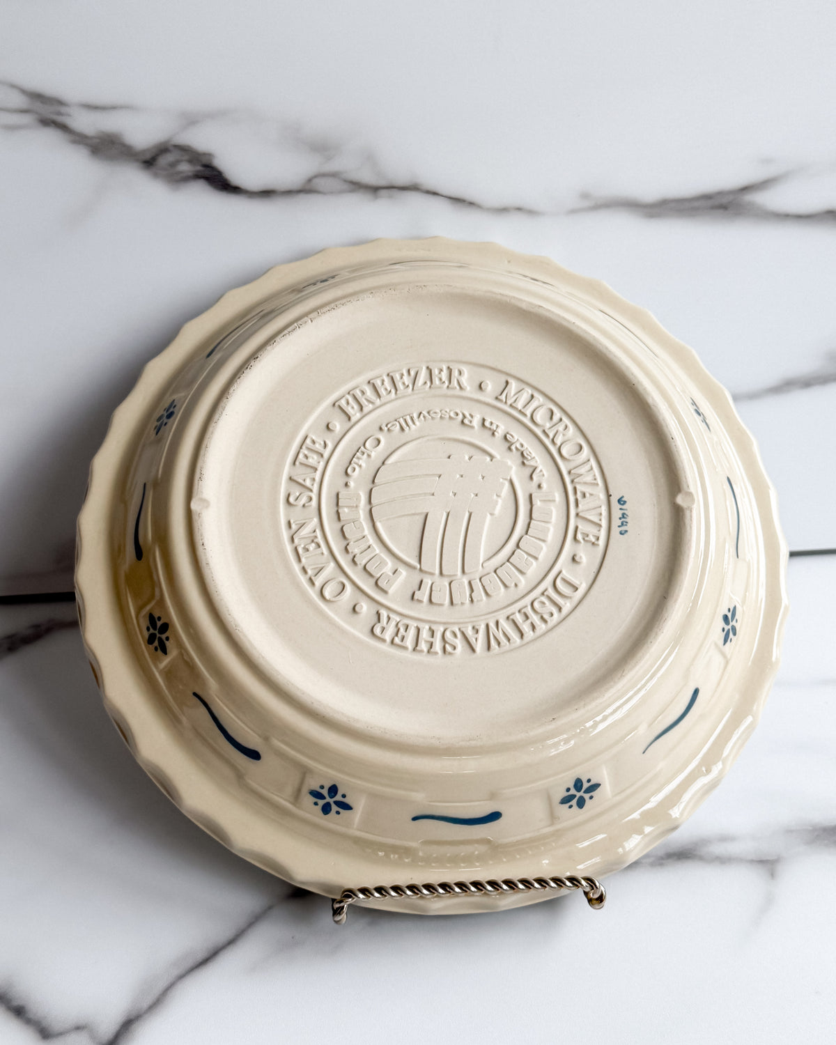 Longaberger Pottery 10” Pie Plate Blue Woven Traditions w Grandma Bonnie’s Recipe Card