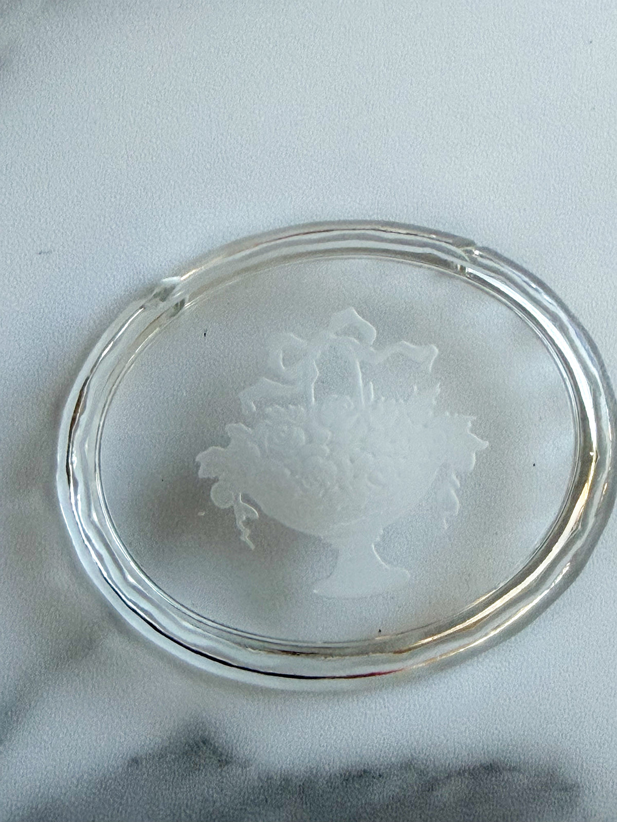 Vintage Etched Glass Place Card Holders Set of 6,  Floral Basket Design | Elegant Wedding & Dinner Table Decor
