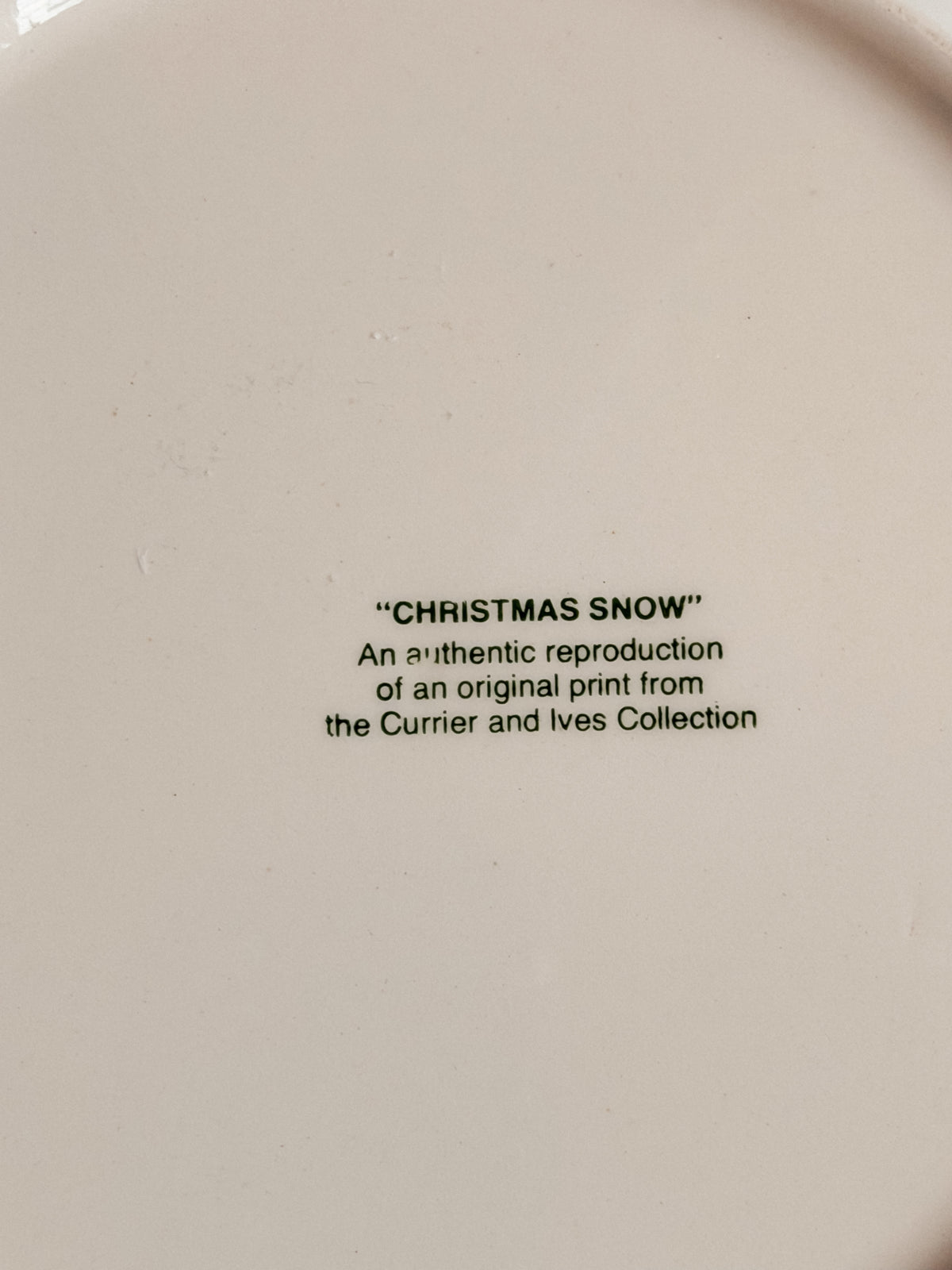 Vintage Currier & Ives “Christmas Snow” 10” Pie Plate Green & White