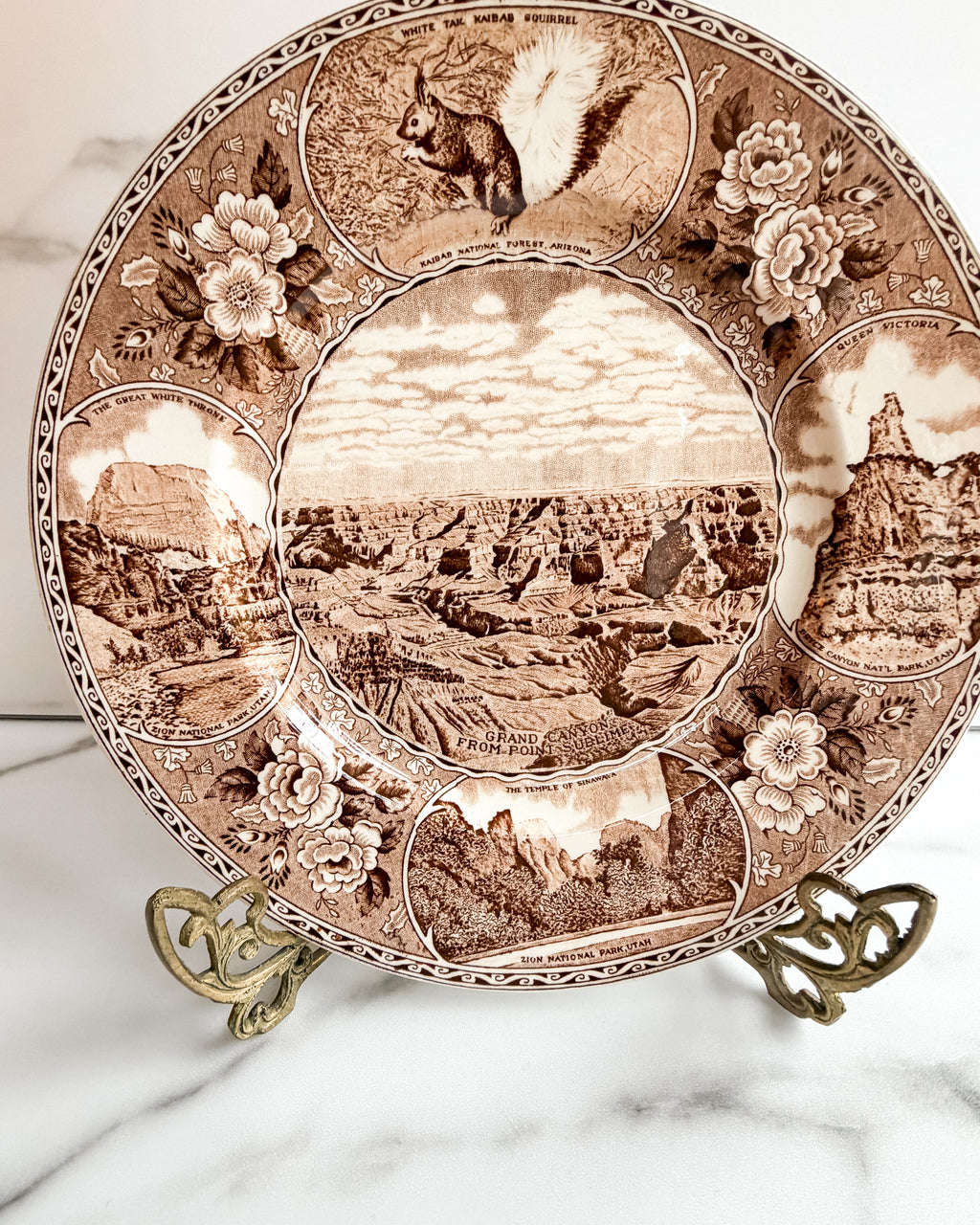 Vintage Johnson Brothers Grand Canyon Zion Bryce National Parks Souvenir Plate Brown Transferware England