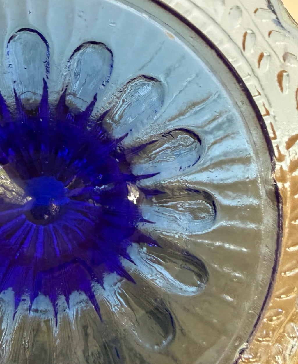 Vintage Cobalt Blue Pressed Glass Pedestal Cake Stand with Dome Lid