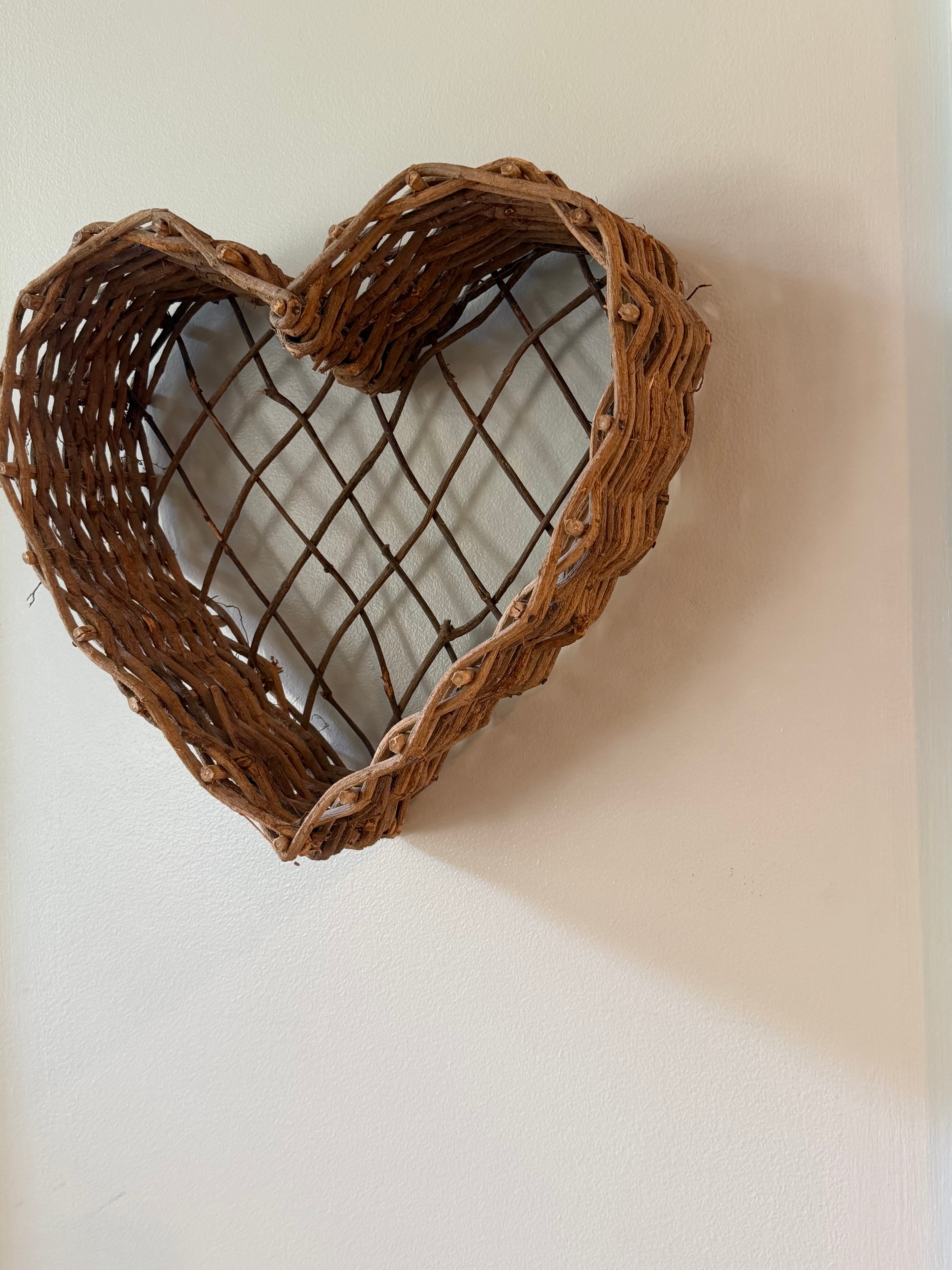 Rustic Heart-Shaped Wicker Wall Basket