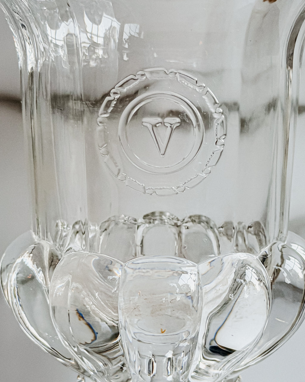 Vintage Val Saint Lambert Belgium Lead Crystal Centerpiece Urn Vase Scalloped Rim