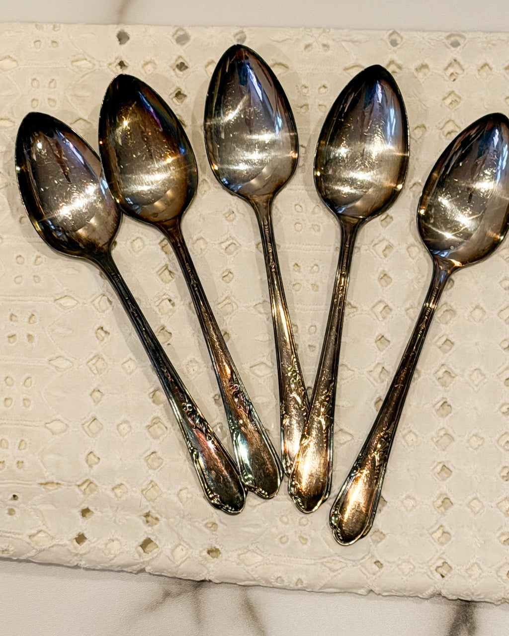 Vintage Wm. A. Rogers A1 Plus Silverplate Tablespoons Set of 5  Floral Flatware