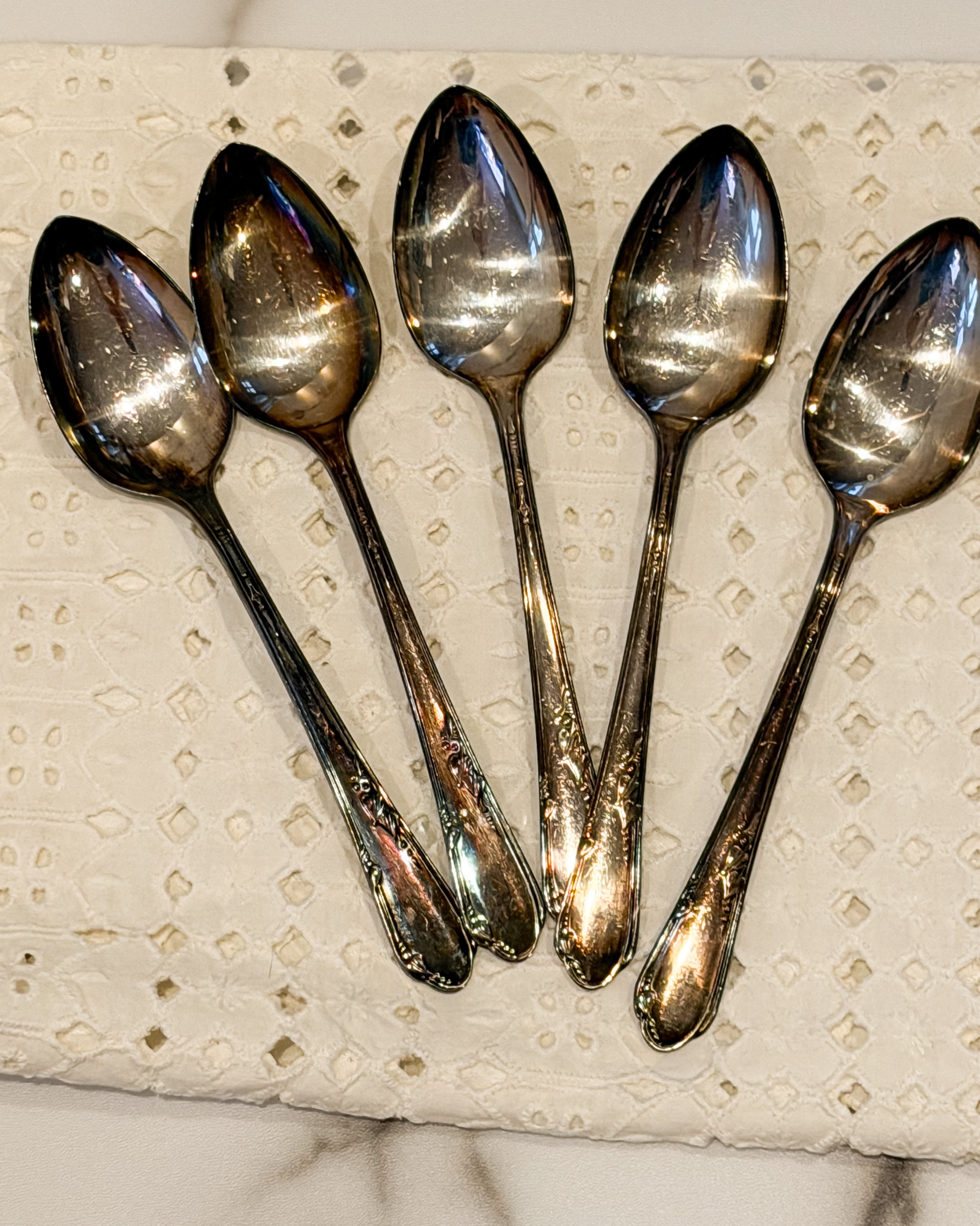 Vintage Wm. A. Rogers A1 Plus Silverplate Tablespoons Set of 5  Floral Flatware
