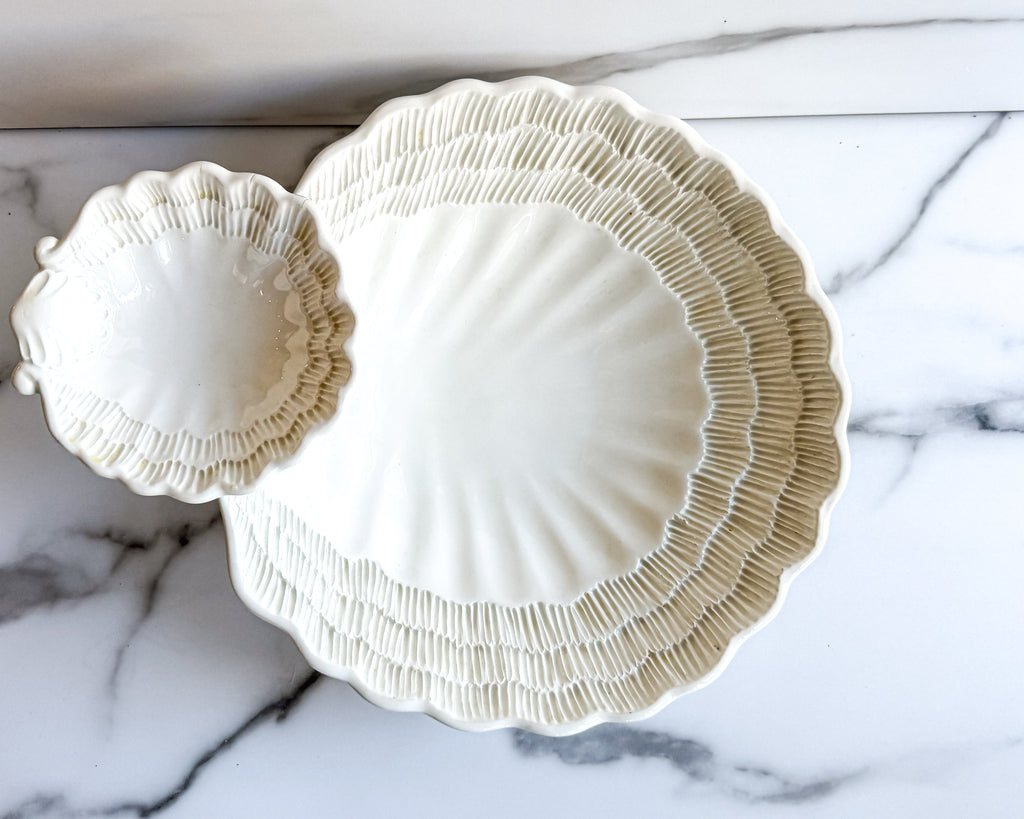 Vintage Italian Ceramic Shell Chip & Dip Serving Dish Serveware Made in Italy