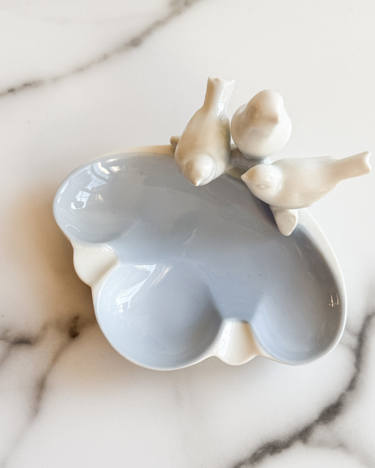Vintage Gerold Porzellan Bavaria White Porcelain Three Birds Trinket Dish German Bird Figurine Bowl