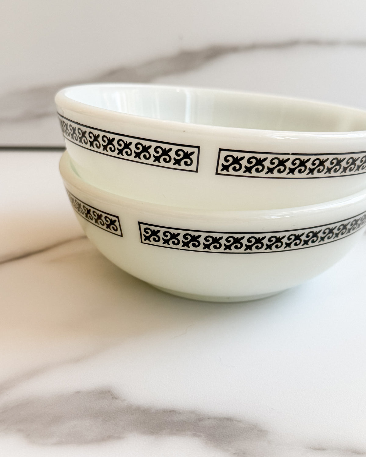 Vintage Pyrex Tableware 705-25 Black Scroll Bowls Set of 2  Corning USA