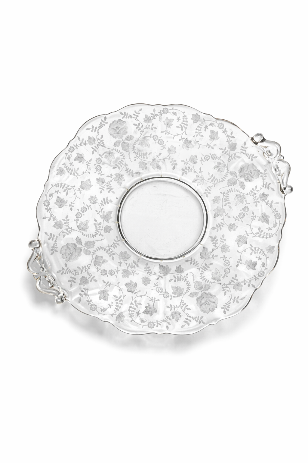 Vintage Etched Floral Glass Serving Plate