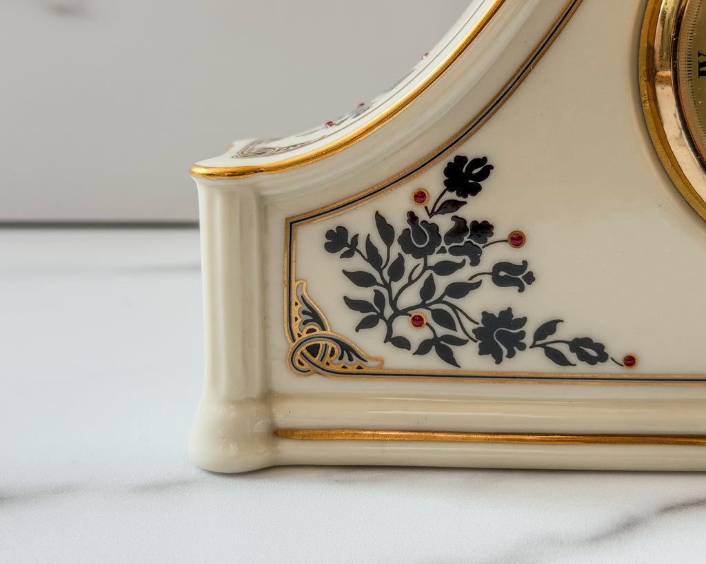 Vintage Lenox Madison Quartz Mantel Clock | Ivory Porcelain Gold Trim Desk Shelf Table Clock | 9” x 5”