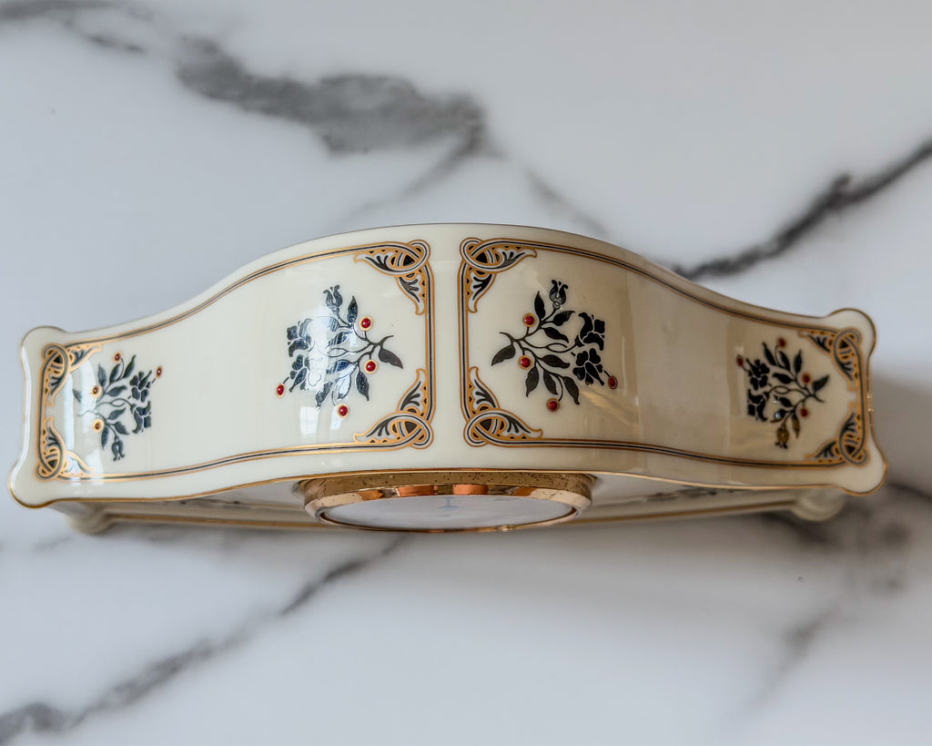 Vintage Lenox Madison Quartz Mantel Clock | Ivory Porcelain Gold Trim Desk Shelf Table Clock | 9” x 5”