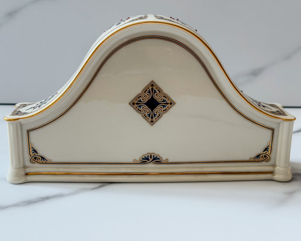 Vintage Lenox Madison Quartz Mantel Clock | Ivory Porcelain Gold Trim Desk Shelf Table Clock | 9” x 5”