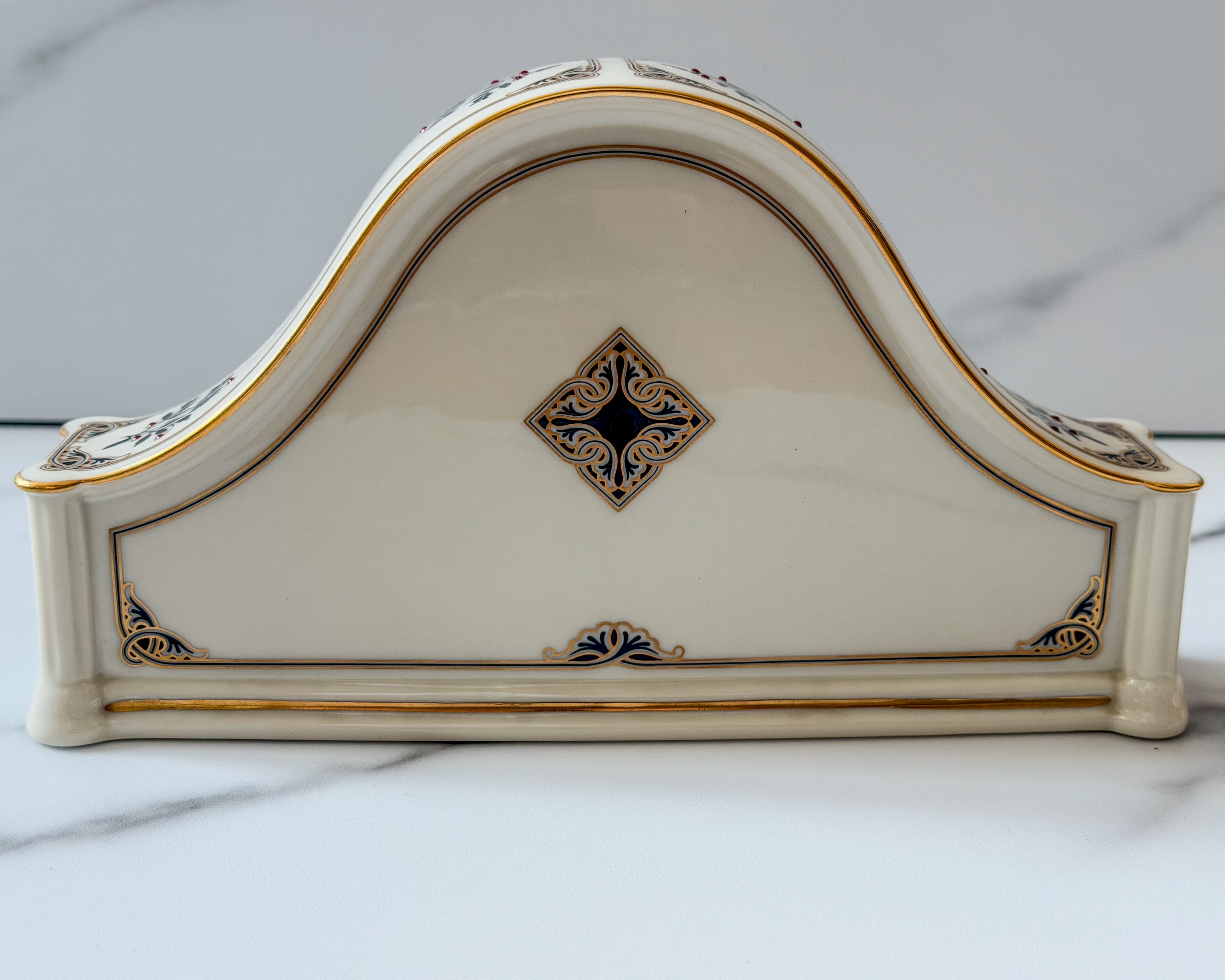 Vintage Lenox Madison Quartz Mantel Clock | Ivory Porcelain Gold Trim Desk Shelf Table Clock | 9” x 5”