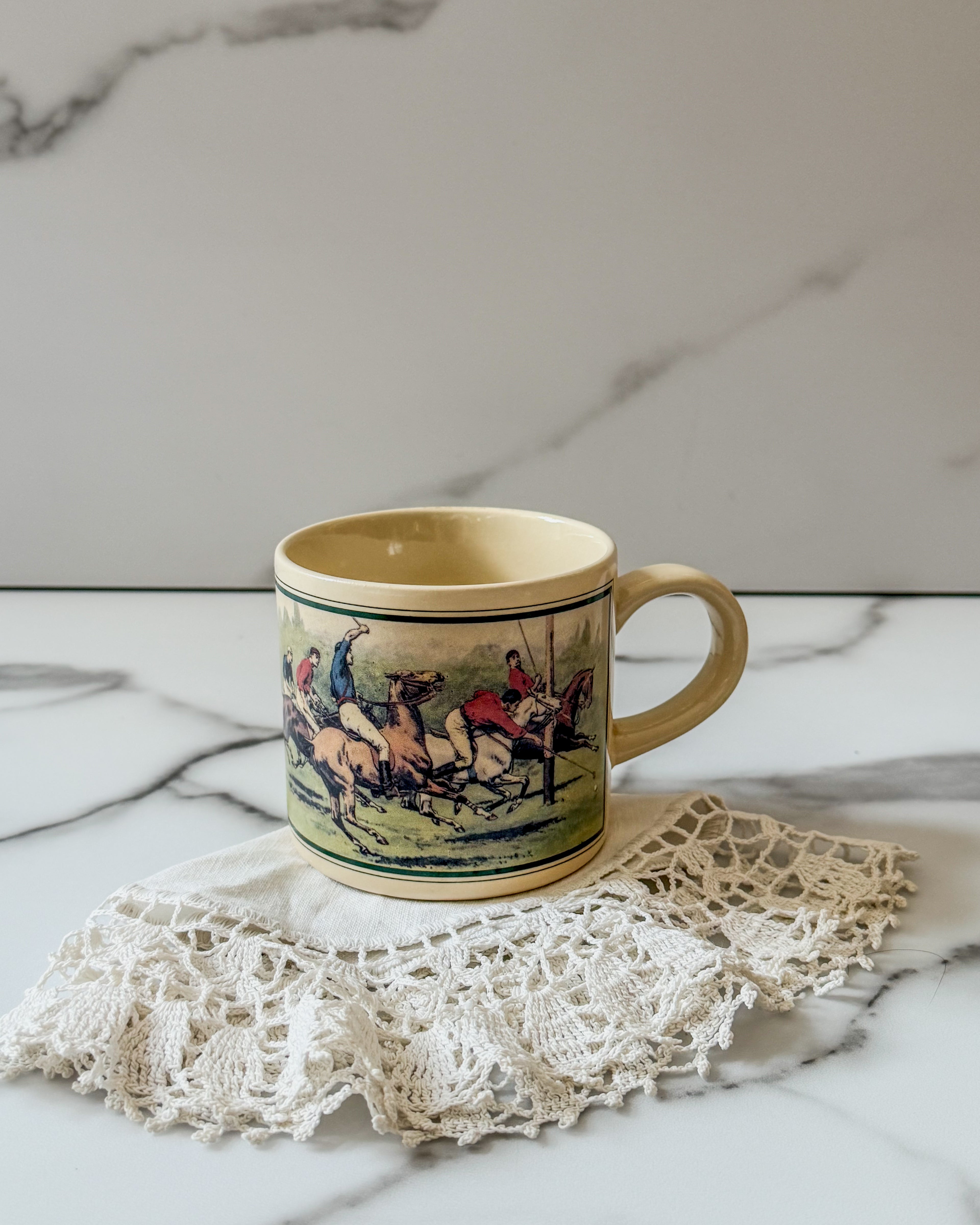 Vintage Polo Ralph Lauren Mug | Polo Players on Horseback | John Charles Dollman Artwork | Made in Japan Collectible Coffee Cup