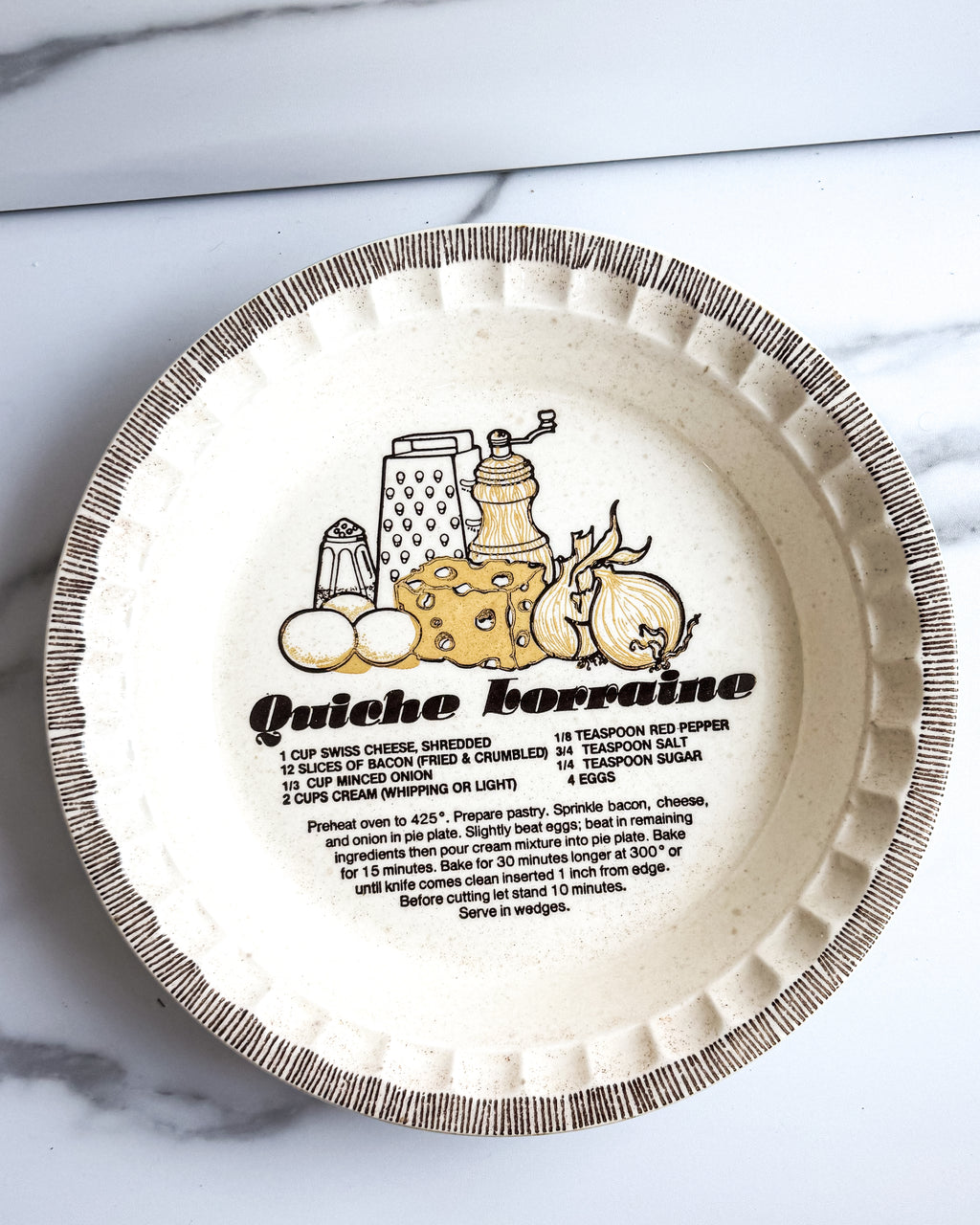 Vintage Royal China Jeannette Quiche Lorraine Recipe Pie Plate USA Ceramic Baking Dish