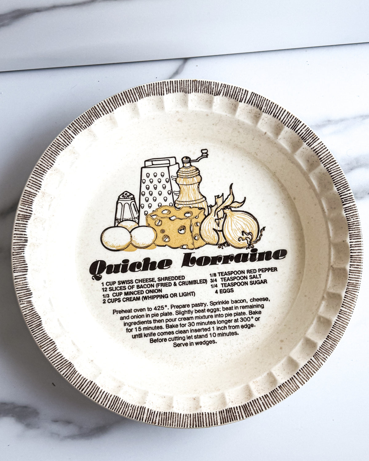 Vintage Royal China Jeannette Quiche Lorraine Recipe Pie Plate USA Ceramic Baking Dish